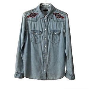 BDG Womens Southwest Embroidered Denim Long Sleeves Shirt Small